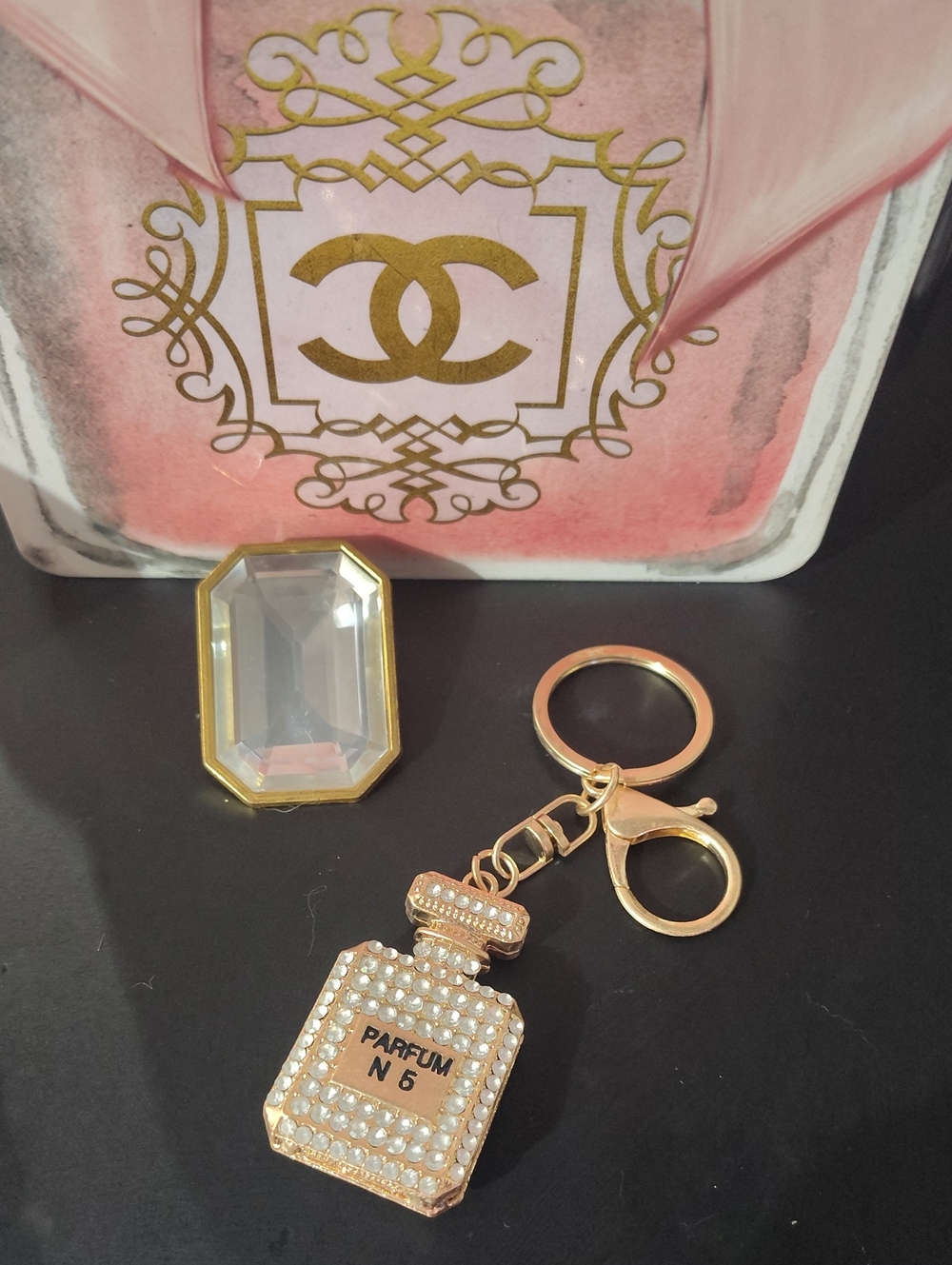 Chanel-Inspired Gold Parfum N°5 Crystal Keychain